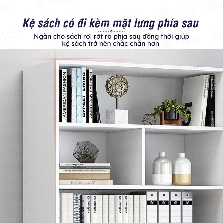 Kệ Để Sách Gỗ MDF FIVO FB70 (40 x 24 x 179cm) Đa Tầng Tiết Kiệm Không Gian (Có Tấm Lưng Phía Sau) - Hàng Chính Hãng