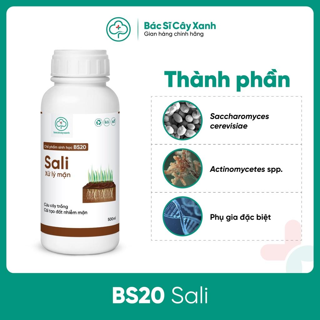 Chế phẩm xử lý đất nhiễm mặn, ra rễ thông mạch, xanh lá, tốt cây BS20 Sali 500ml NSX Bacsicayxanh