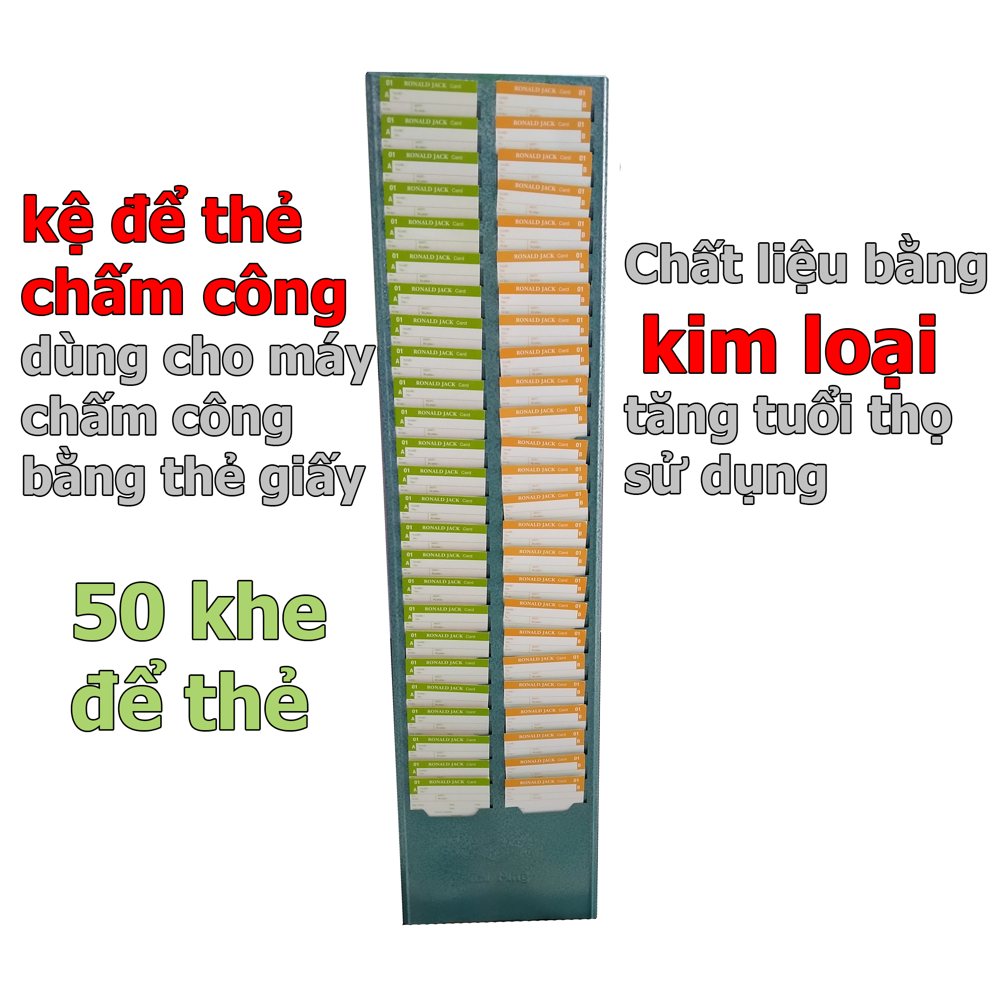 Khay để thẻ giấy chấm công bằng kim loại có 50 ô đựng thẻ