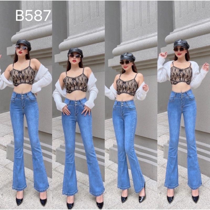 Quần Jeans Nữ Ống Loe Dài Màu xanh Nhạt