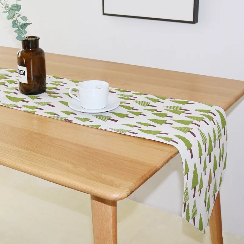 Khăn trải bàn table runner vải bố - Họa tiết cây thông - mẫu D07