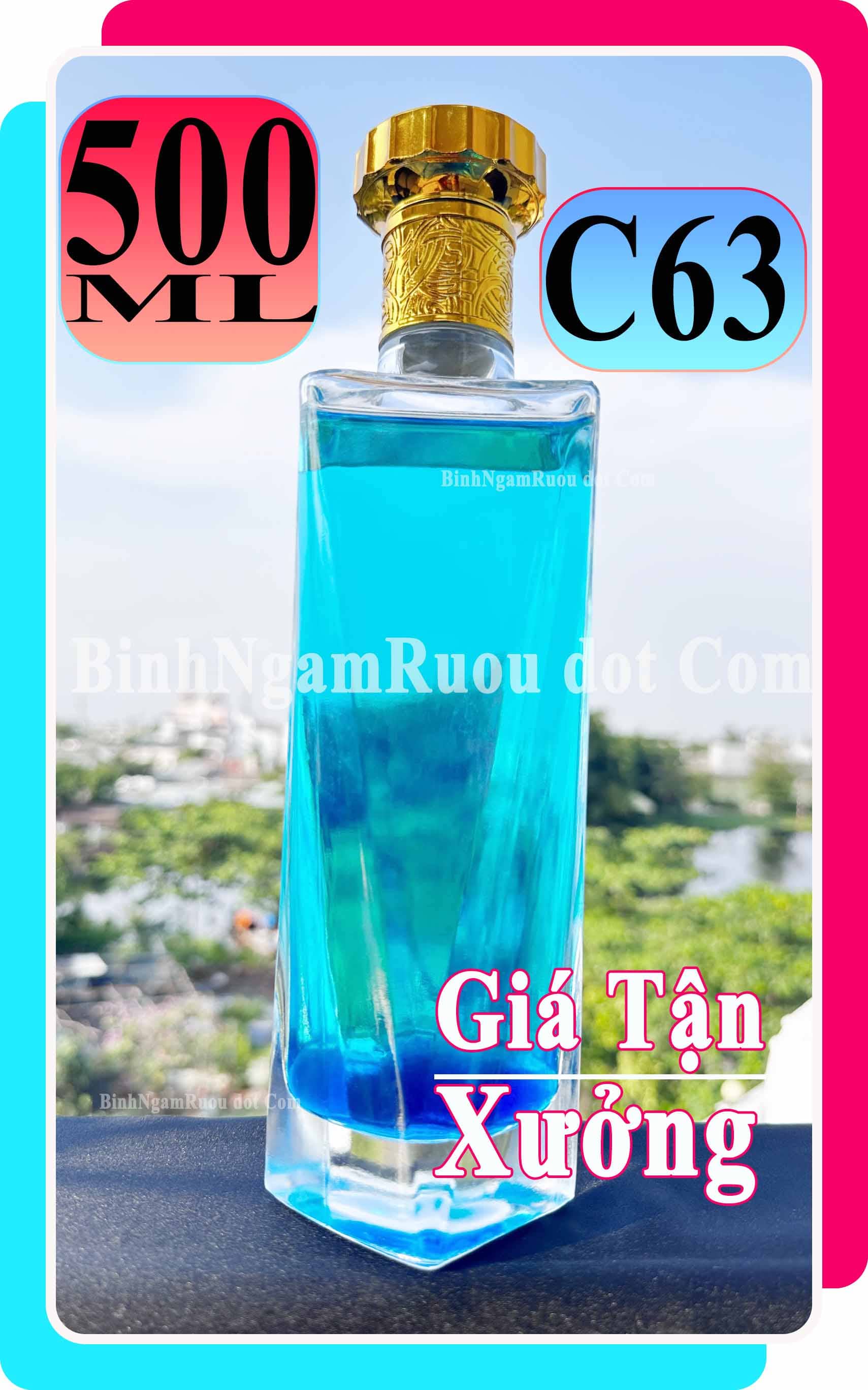 C63 Chai Đựng Rượu Thủy Tinh Dáng Trang Trí Nhà Mã Trụ Nắp Vàng Sang Trọng - Cao Cấp 500ml - Đẹp Cao Cấp - Nắp Kín Thủy Tinh Trong - Quà Biếu Sang Trọng