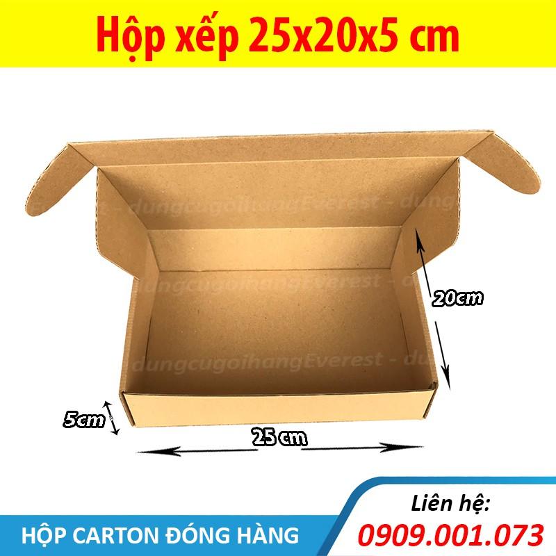 Combo 20 hộp xếp, size 25x20x5 cm - hộp carton nắp gài, giấy 2 nâu 1 xeo, sóng E cứng cáp