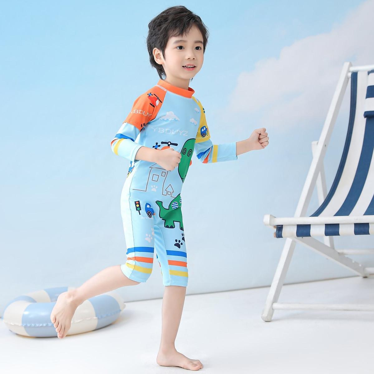 ĐỒ BƠI LIỀN THÂN CHO BÉ HÌNH KHỦNG LONG XANH DƯƠNG KÈM MŨ
