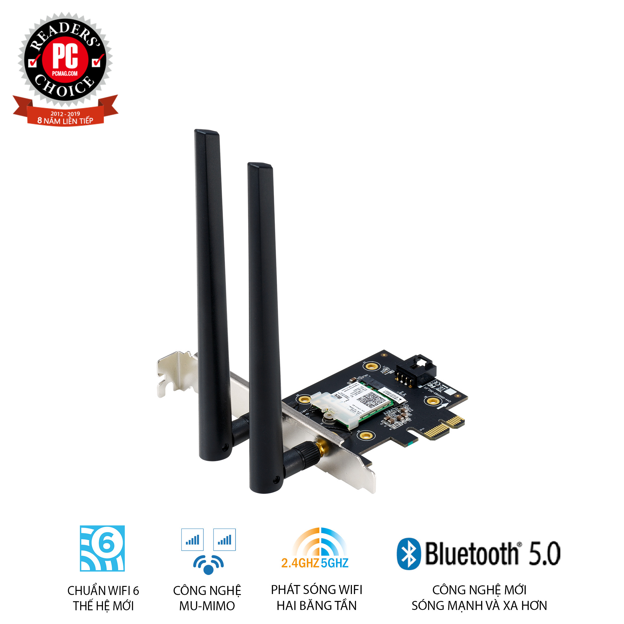 Card Mạng Không Dây Wifi Asus PCE-AX3000 WiFi 6 (802.11ax) Băng Tần Kép Bluetooth 5.0 Bảo Mật Mạng WPA3 OFDMA MU-MIMO - Hàng Chính Hãng