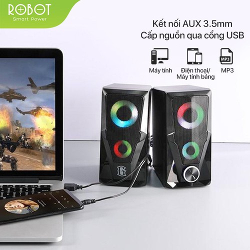 Loa Game Máy Tính ROBOT RS200 Hiệu Ứng Đèn LED - Âm Thanh HD Chất Lượng Cao - Hàng Chính Hãng