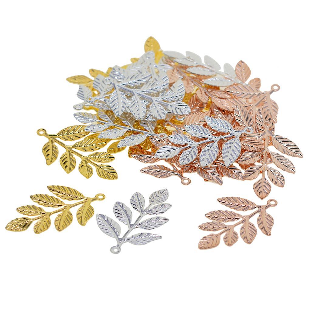 30x Assorted Color Leaf Filigree Branches Charms Pendants DIY Making Crafts