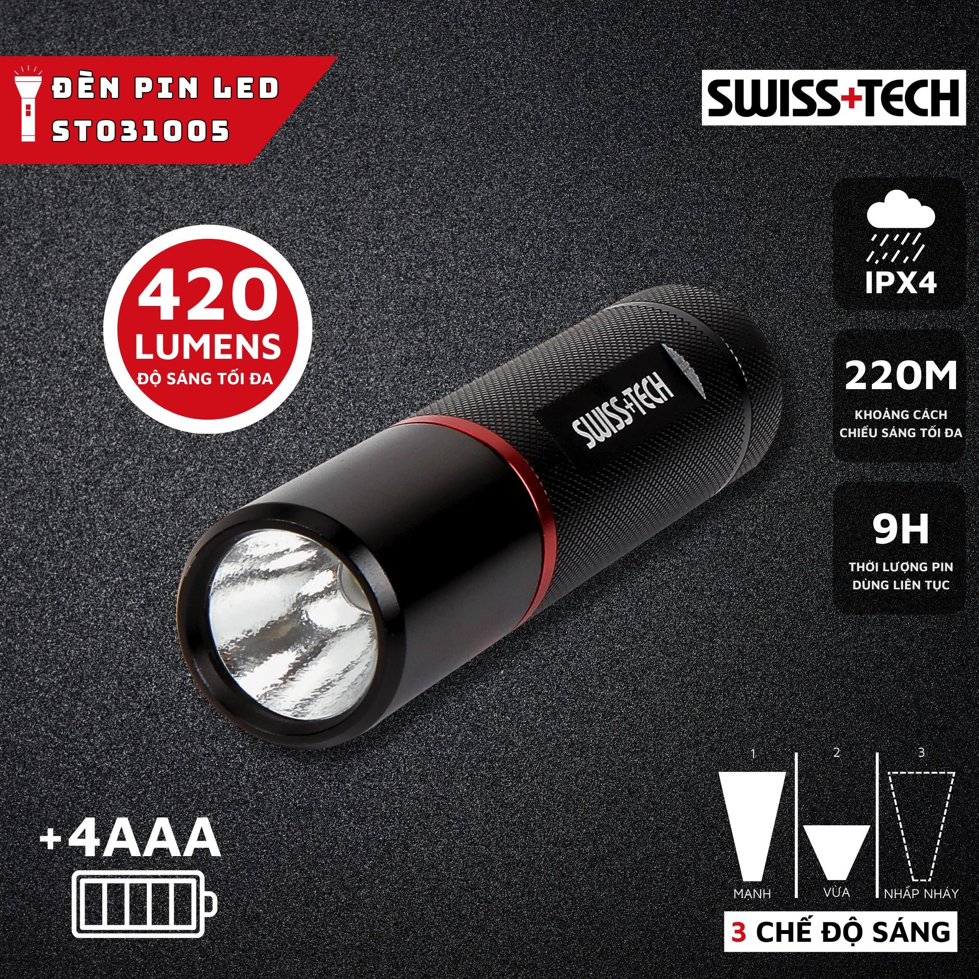 Đèn Pin LED Cao Cấp 420 Lumen SWISS+TECH ST031005