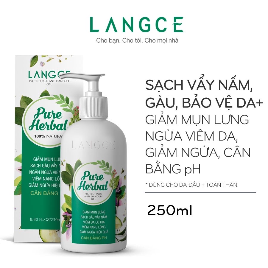 TẮM GỘI DƯỢC LIỆU SẠCH VẨY NẤM, GÀU BẢO VỆ+ DA 250ml VIÊM DA, VIÊM NANG LÔNG, NGỪA MỤN LANGCE