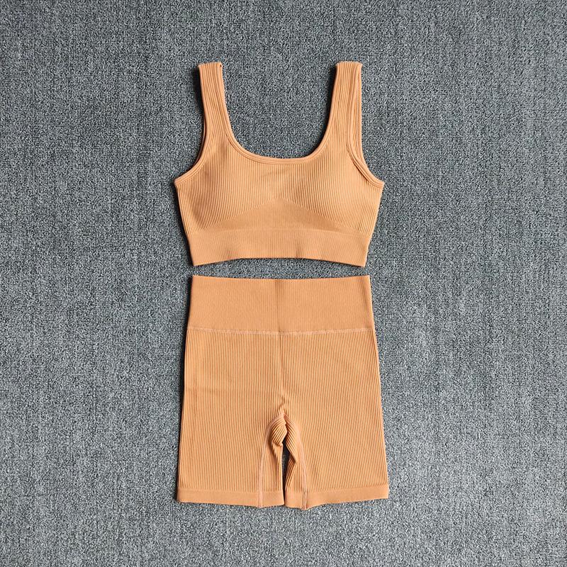 WAREBALL 2 Phụ Nữ Tập Yoga Bộ Áo Ngực Sexy Liền Mạch Quần Short Thể Thao Tập Luyện Chạy Quần Áo Tập Gym Mặc Thể Thao Bộ Đồ Thể Thao Color: Beige Size: L
