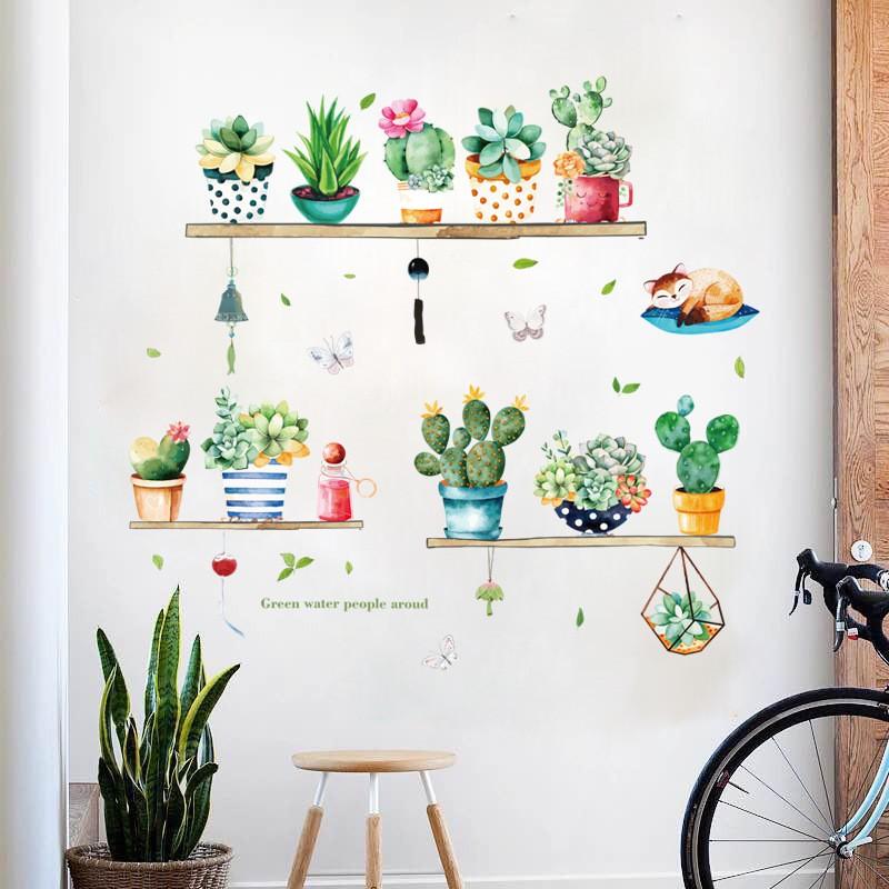 Decal dán tường chậu cây hoa xương rồng 01
