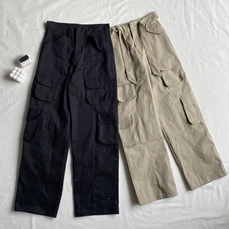 Quần kaki túi hộp nam nữ , Hiphop ống rộng xuông dài, quần cargo pants trơn thời trang unisex nam nữ - Gin store