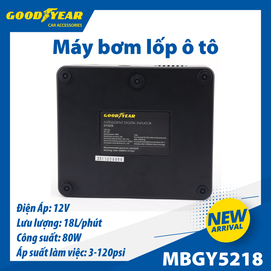 Máy Bơm Lốp Ô Tô Điện Tử Cảm Ứng Thông Minh Đa Năng GOODYEAR GY-5218 - Nhập Khẩu Chính Hãng