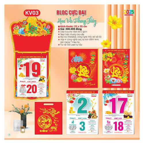 Lịch Tết 2025 - Lịch Bloc Siêu Đại 25X35Cm