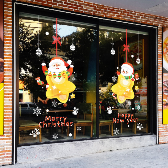 Decal trang trí Noel - Người tuyết và ông già Noel trên ngôi sao