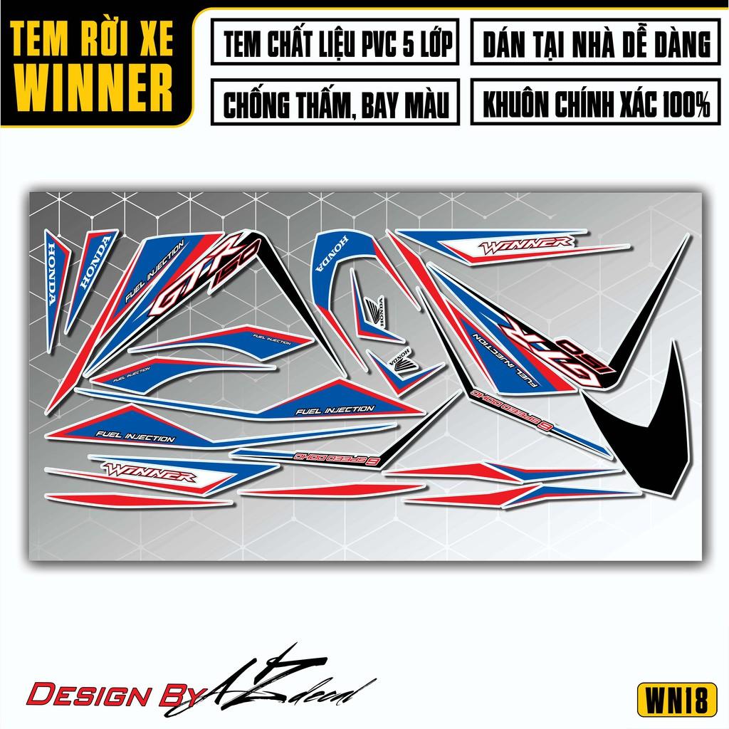 Tem Rời Dán Xe Winner V1 / 150 Mẫu GTR | WN18 | Decal Chế Xe Chất Liệu PVC Chống Nước, Chống Bay Màu - Đỏ Xanh Trắng