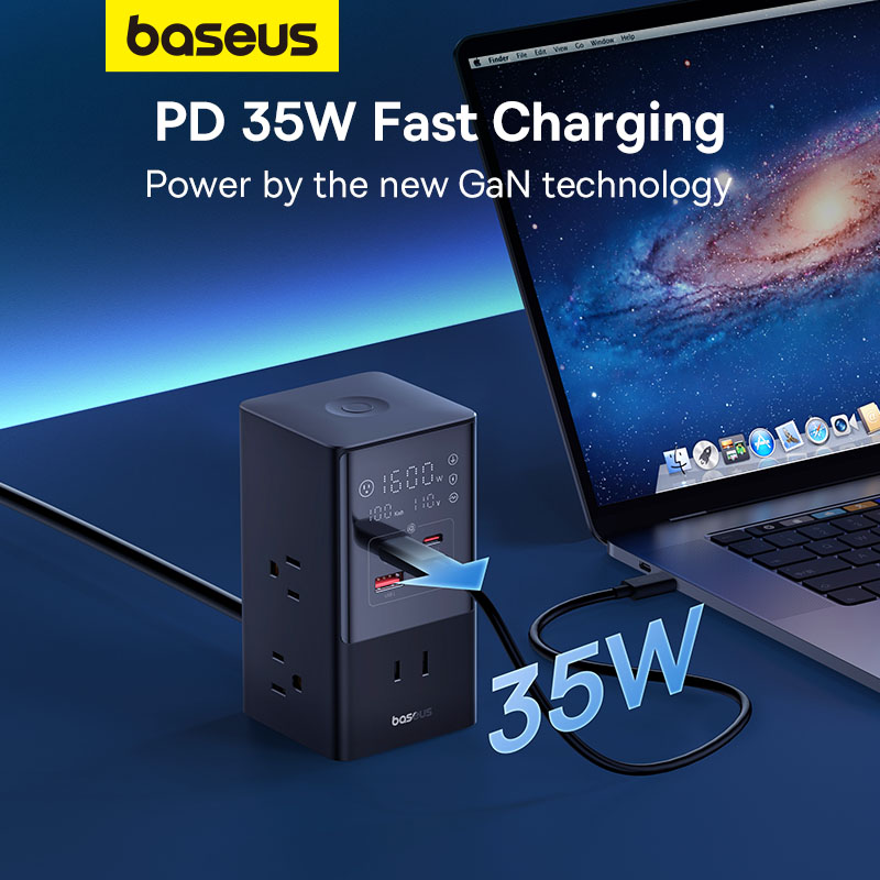 Bộ Sạc Nhanh OS-Baseus PowerCombo Tower Digital PowerStrip 6AC+2U+2C 35W