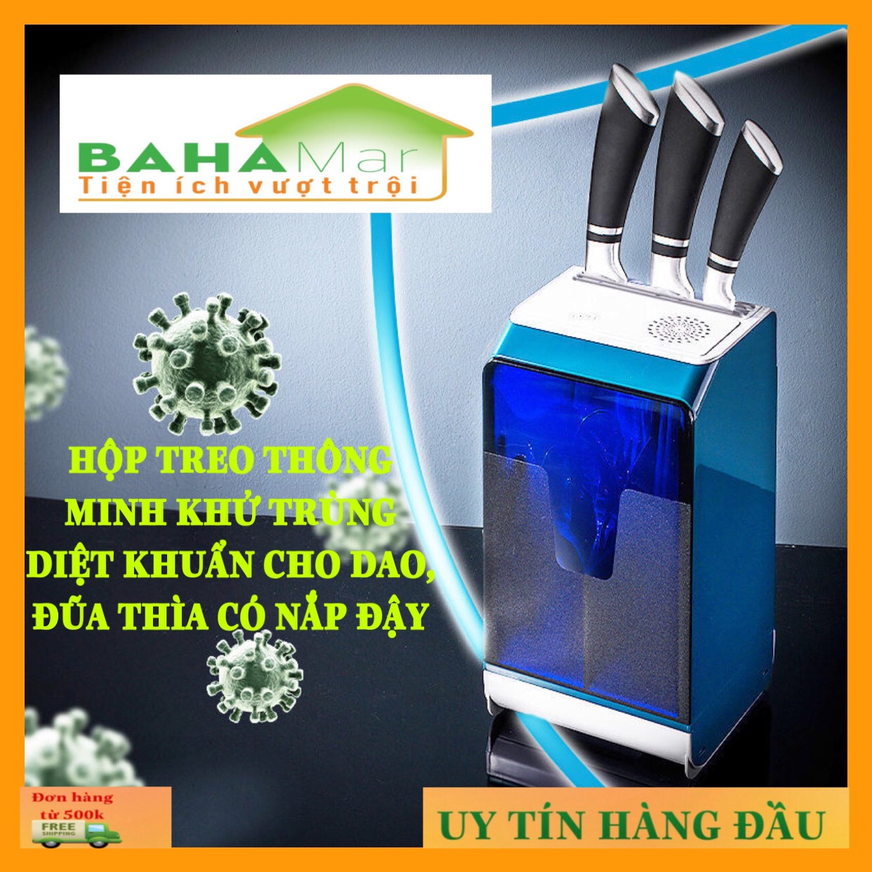 HỘP TREO THÔNG MINH KHỬ TRÙNG DIỆT KHUẨN CHO DAO, ĐŨA THÌA CÓ NẮP ĐẬY "BAHAMAR" diệt 99,99% vi khuẩn gây hại cho đường tiêu hóa và sức khỏe con người
