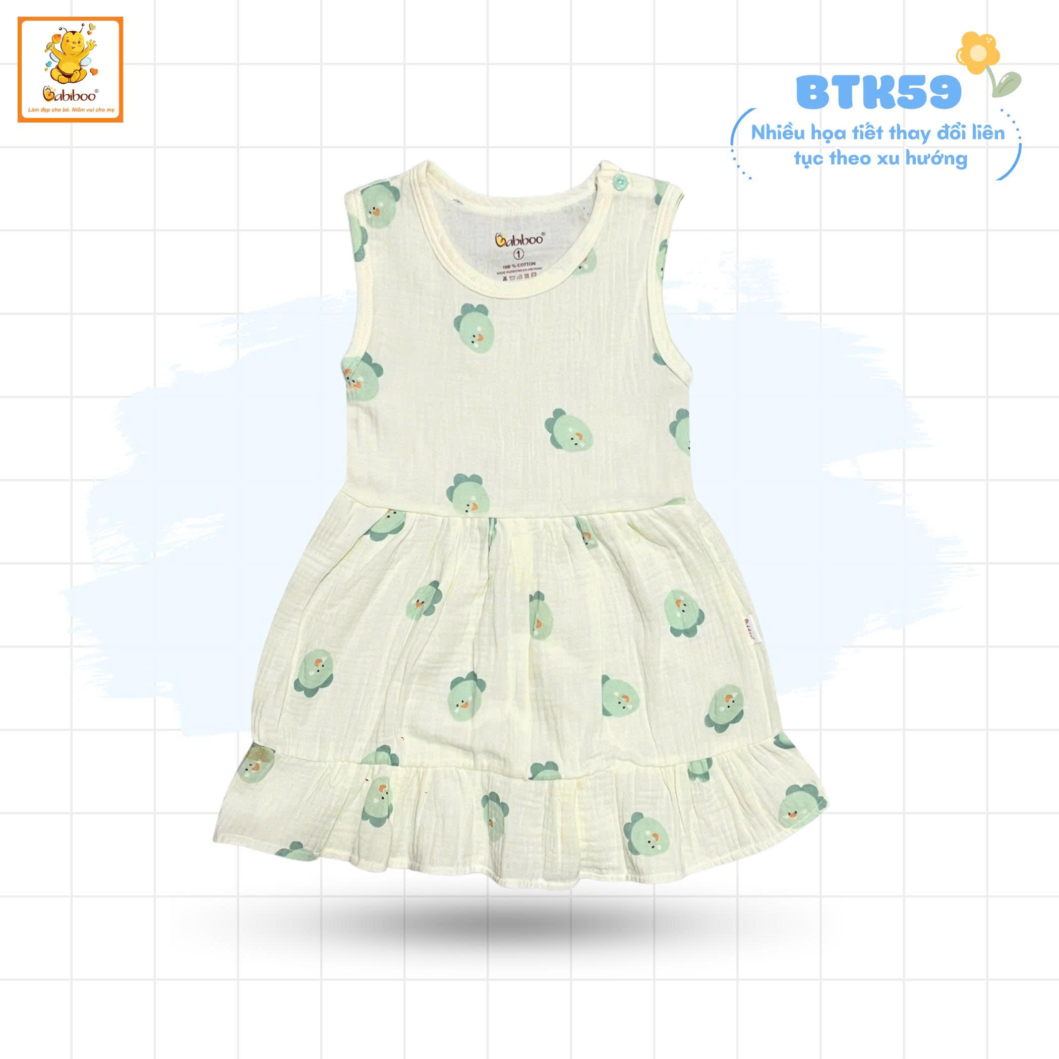 Váy bé gái Babiboo váy sát nách đuôi cá muslin mềm mát, thông thoáng BTK59