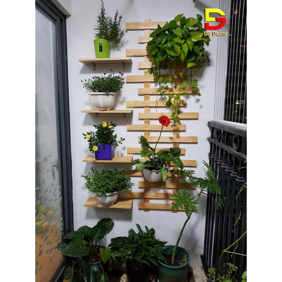 Kệ Ban Công - Kệ Trang Trí Cây Mẫu So Le Chất Liệu Gỗ Thông Nhập Khẩu Cao Cấp Dài 160CM