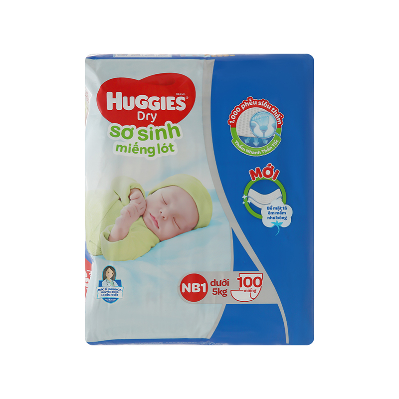 Miếng lót sơ sinh Huggies Dry size NB1 100 miếng (cho bé dưới 5kg)