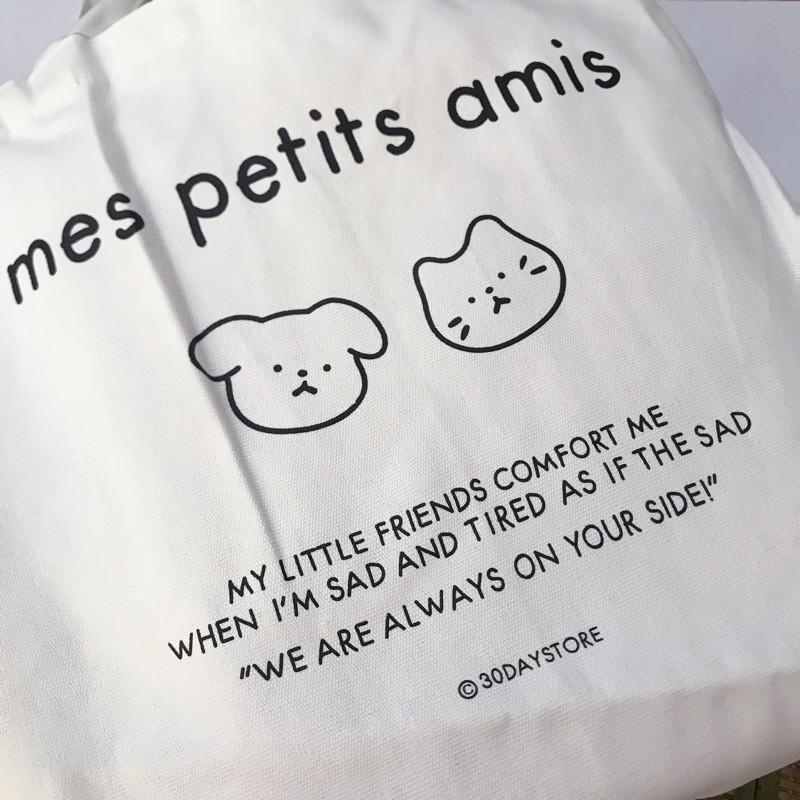 Túi tote Mes Petis amis chất vải Canvas dày dặn thời trang - Tặng dây buộc tóc hoa quả