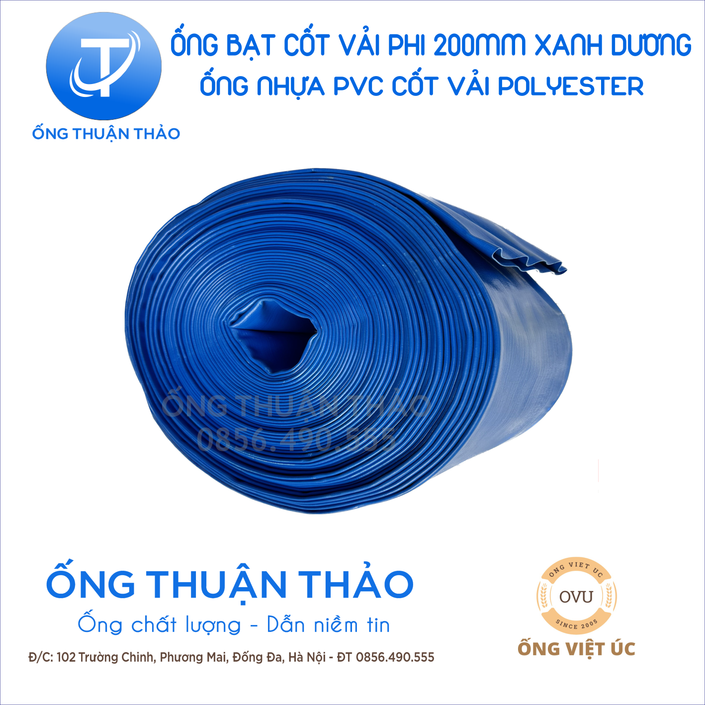 ỐNG BẠT CỐT DÙ PHI 200MM XANH DƯƠNG CUỘN 20 MÉT- ỐNG BẠT NƯỚC ỐNG THUẬN THẢO