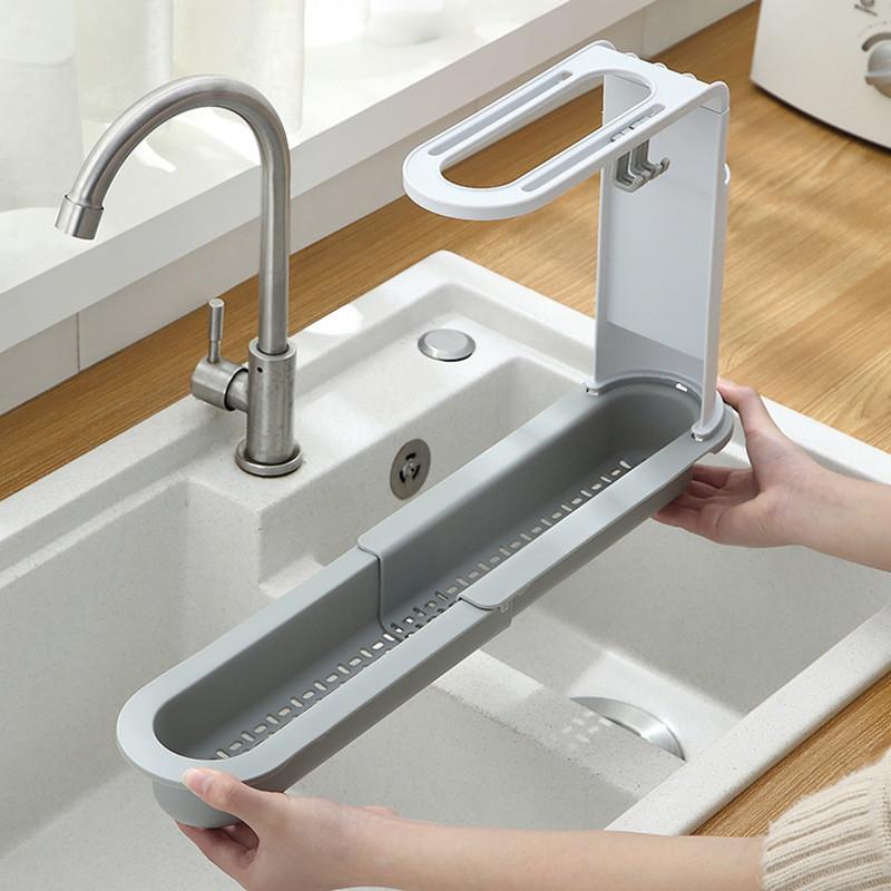 Bồn Rửa Kệ Có Móc Treo Bồn Rửa Nhà Bếp Nhà Tổ Chức Có Thể Điều Chỉnh Bồn Rửa Chén Ráo Nước Giá Để Xà Bông Bọt Biển Treo Khăn Phụ Kiện Nhà Bếp