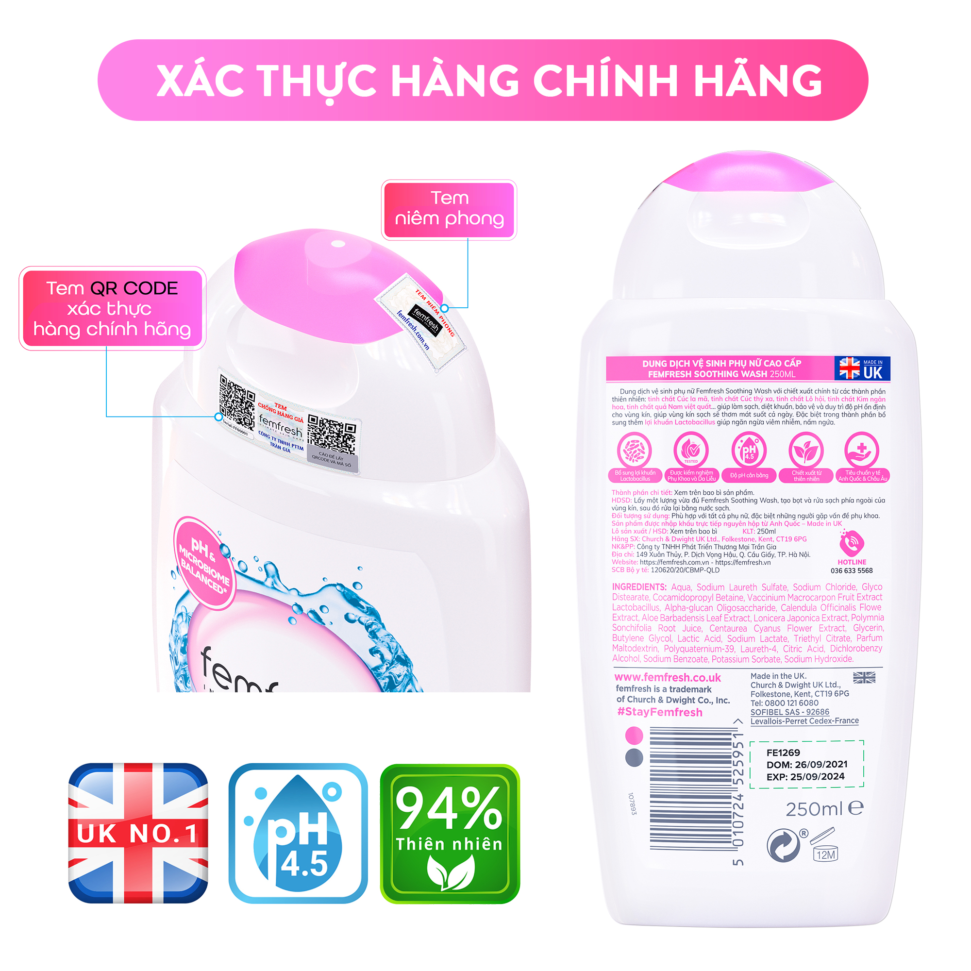 COMBO Dung Dịch Vệ Sinh Phụ Nữ Femfresh Soothing Wash + Femfresh Daily Intimate Wash 250ml