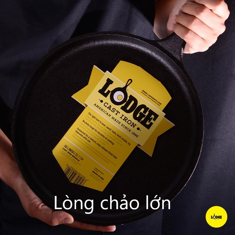 Chảo gang nướng chính hãng Lodge lòng bằng 26.67cm - L9OG3. Chảo dùng nướng, áp chảo, đổ bán xèo.