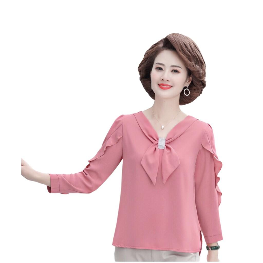 áo kiểu viền bèo thắt nơ trung niên -(thoitrangbigsize05) nh15-121