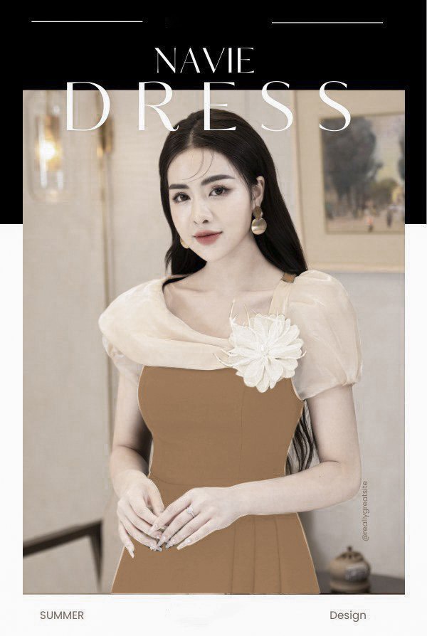 Váy xòe phối be cổ tay
