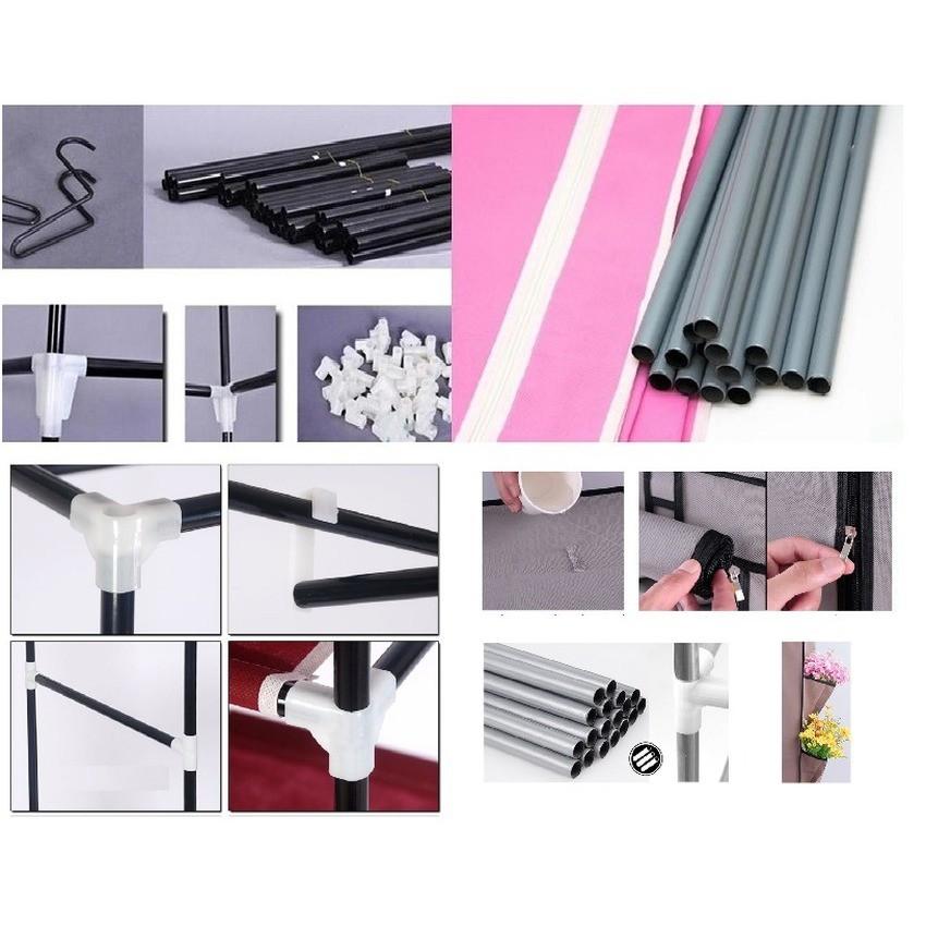 Tủ vải đựng quần áo 3D 2 buồng 6 ngăn