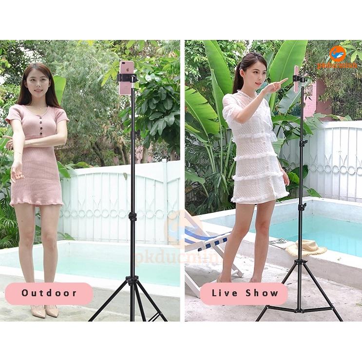 Gậy chụp ảnh 3 chân, livestream quay video tiktok tripod có giá đỡ điện thoại chân 2m1 kẹp