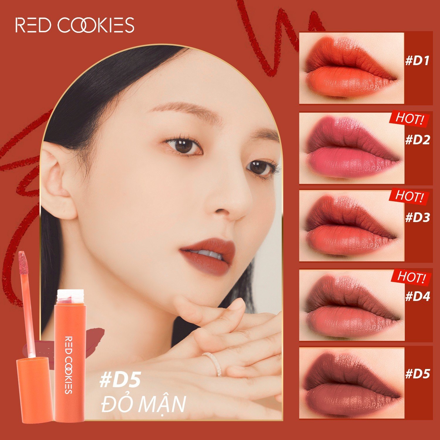 Son Lì Red Cookies Water Dew Velvet Tint Hàn Quốc Màu D5 - Đỏ Mận