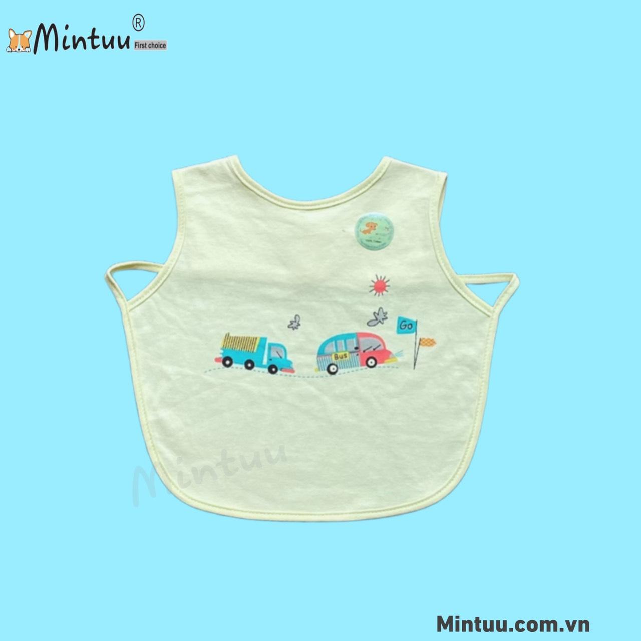 Yếm ăn dặm cho bé sơ sinh xỏ tay dán sau chống thấm lót nilong thương hiệu MINTUU, chất liệu vải 100% cotton