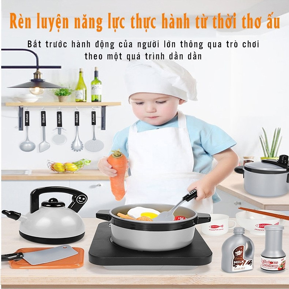 Bộ Đồ Chơi Nấu Ăn 36 Món Cỡ Đại Bằng Nhựa An toàn Cho Bé Yêu - Hàng Loại 1 - Chính Hãng MINIIN