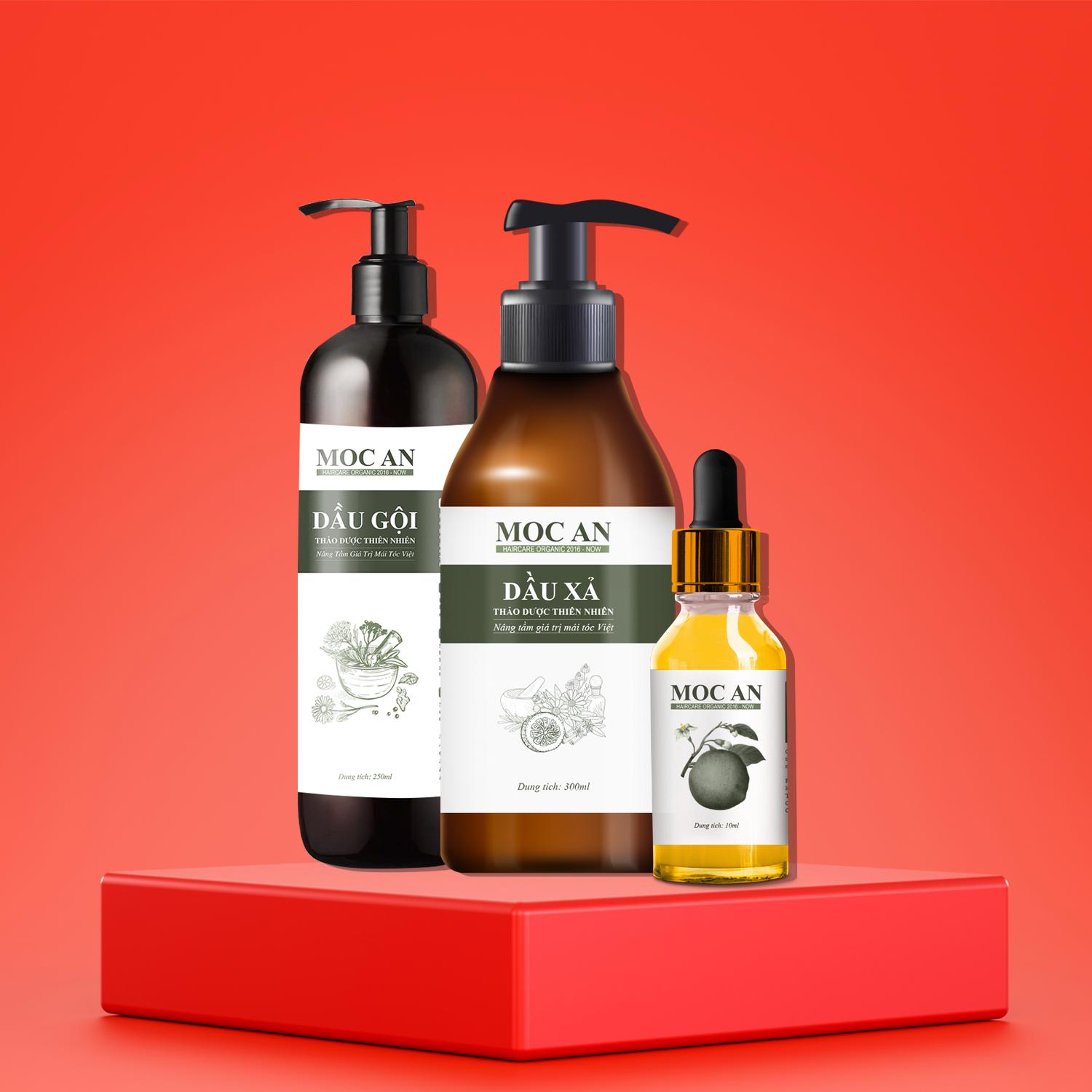 Combo Dầu Gội & Dầu Xả Thảo Dược, Chai Serum Tinh Dầu Bưởi Mộc Ân Haircare