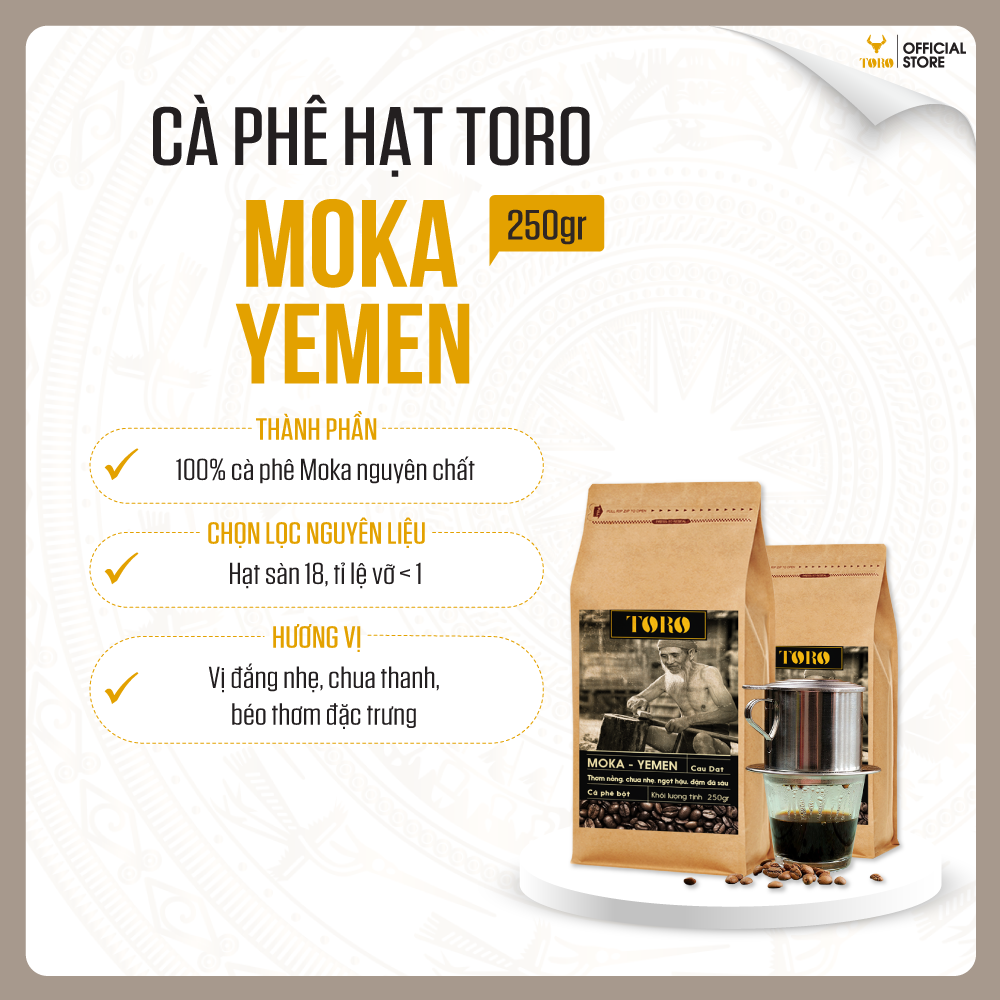 [750GR] Bộ Mix Cà Phê Bột Toro Moka Yemen &amp; Toro Culi Robusta Nguyên Chất 100% | 500GR/Gói | TORO FARM