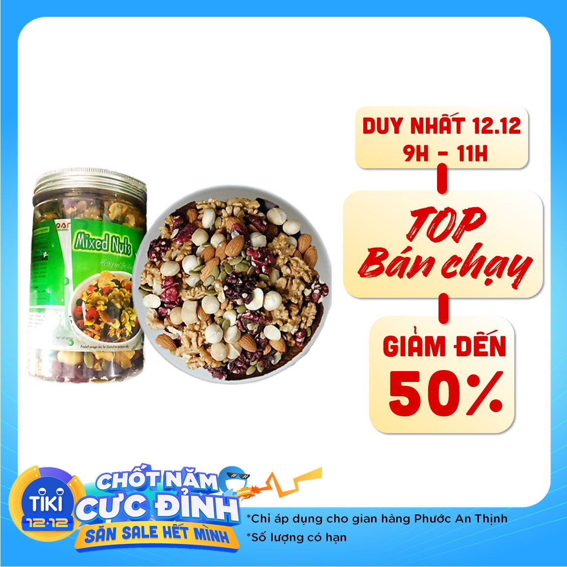 500gr MIx 8 Loại Hạt (hạnh nhân, óc chó vàng, óc chó đỏ, nho khô đen, nho khô vàng, macca, nam việt quất, bí xanh)