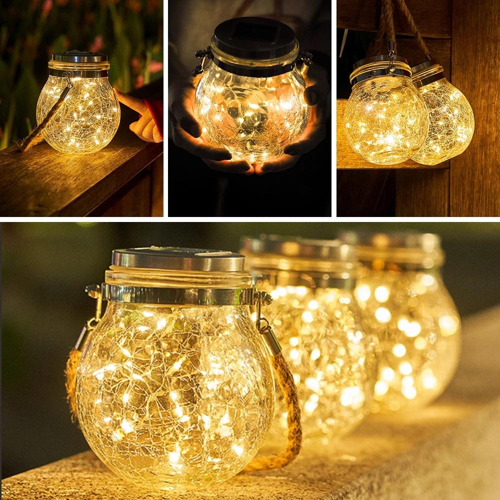 Dây Đèn LED 30 Bóng Gắn Nắp Lọ Chống Nước Sử Dụng Năng Lượng Mặt Trời Trang Trí Sân Vườn
