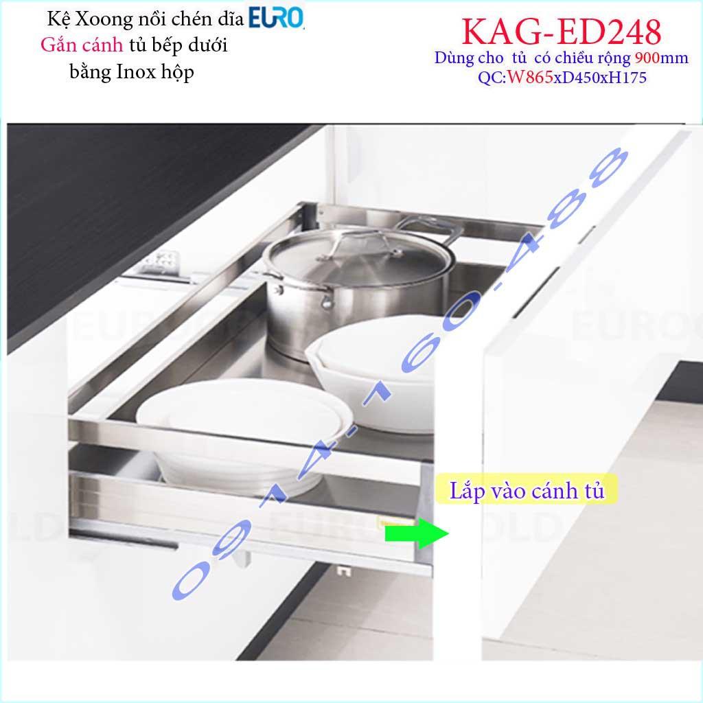 Kệ xoong nồi Euro KAG-ED248-90cm inox hộp, Kệ đựng chén bát-nồi xoong inox hộp âm tủ 90cm