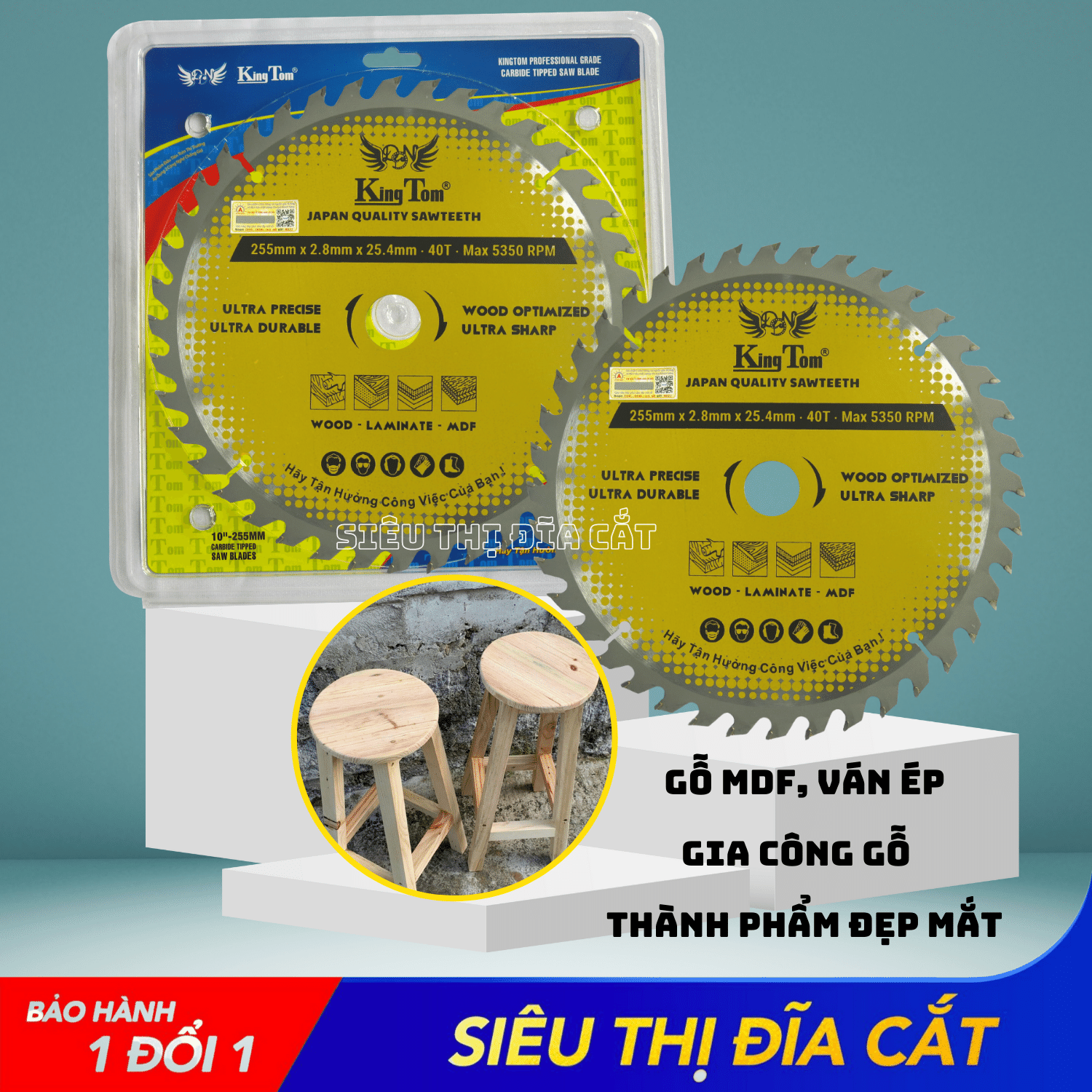 LƯỠI CƯA - LƯỠI CẮT GỖ 255-40 RĂNG KINGTOM VÀNG – CHẤT LƯỢNG VÔ ĐỊCH PHÂN KHÚC GIÁ RẺ!