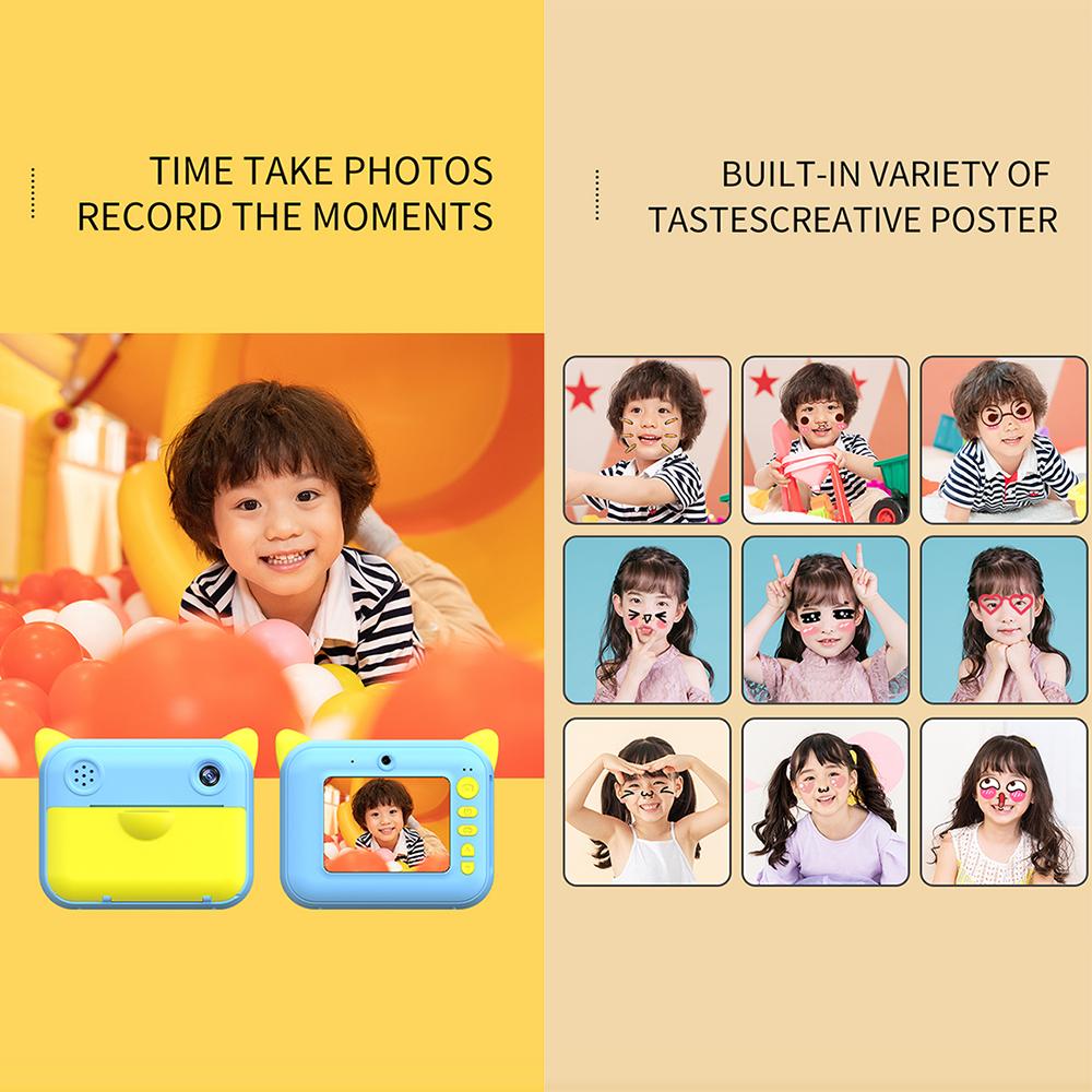 Cute Kids Instant Print Camera 1080P Digital Video Camera Dual Camera Lens 12MP 2.4 Inch LCD Screen Built-in Battery with 32GB TF Card Birthday Festival Christmas Gift for Kids Boys Girls