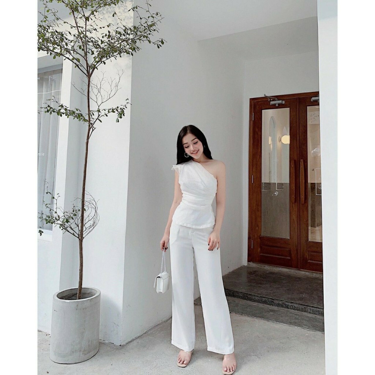Quần ống rộng lưng cao vải mềm