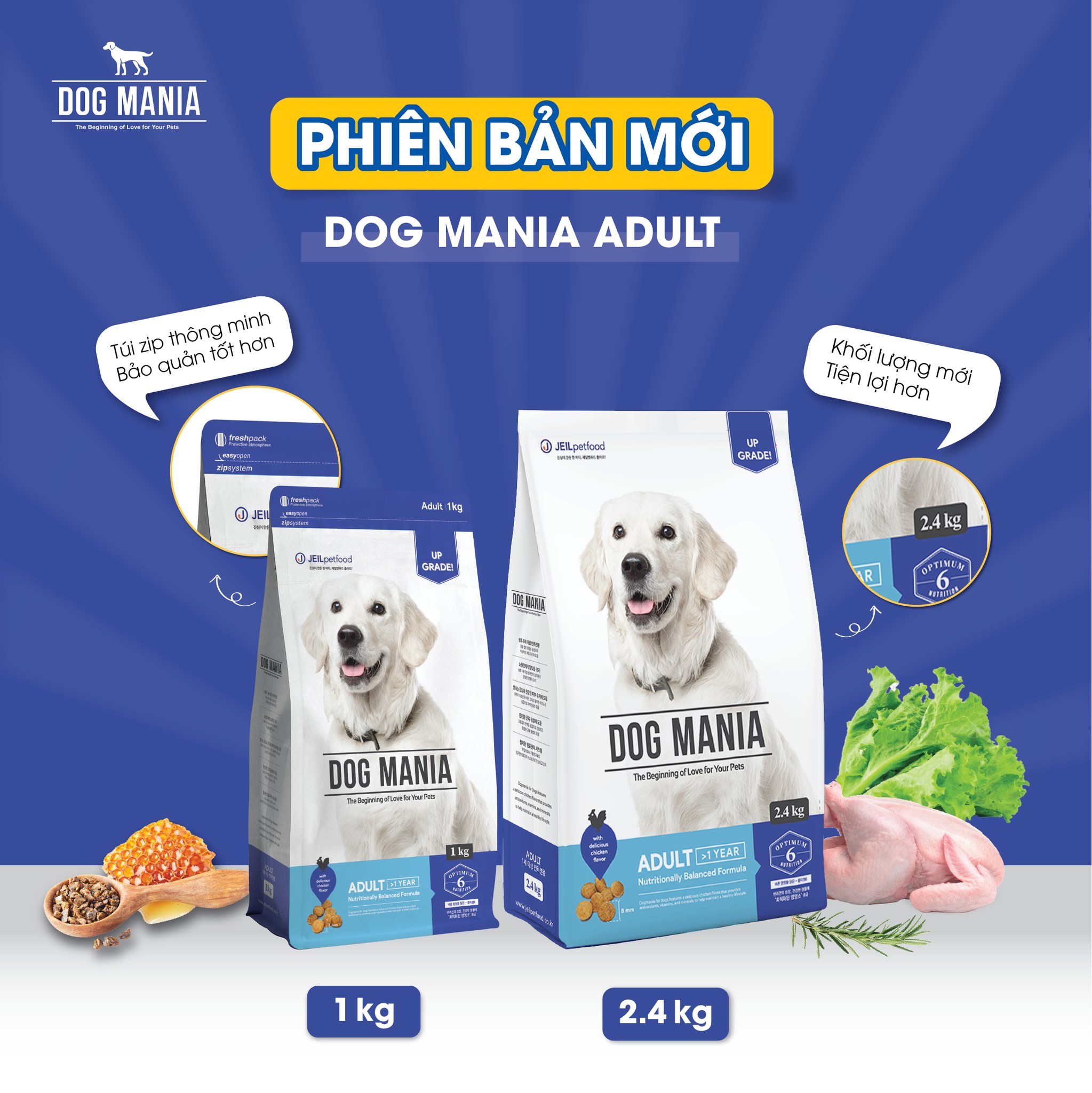 (1KG/2.4KG) Dog Mania Adult - Thức ăn hạt CHO CHÓ TRƯỞNG THÀNH nhập khẩu HÀN QUỐC