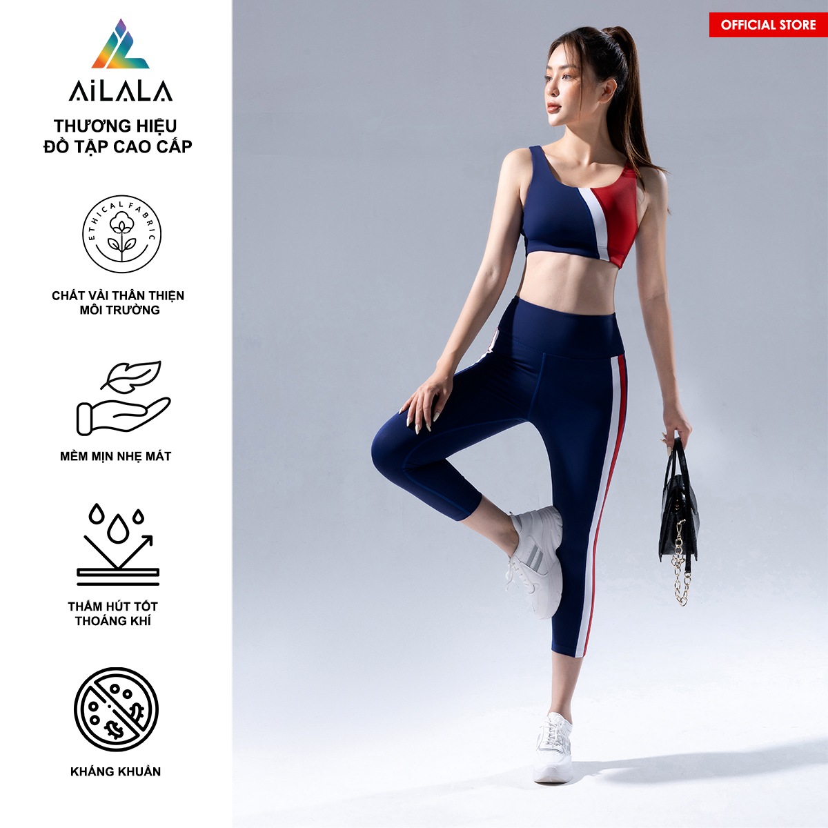 Bộ quần áo thể thao nữ AiLALA LUX48B, Đồ tập Yoga Gym Pilates, chất vải Hi-tech cao cấp