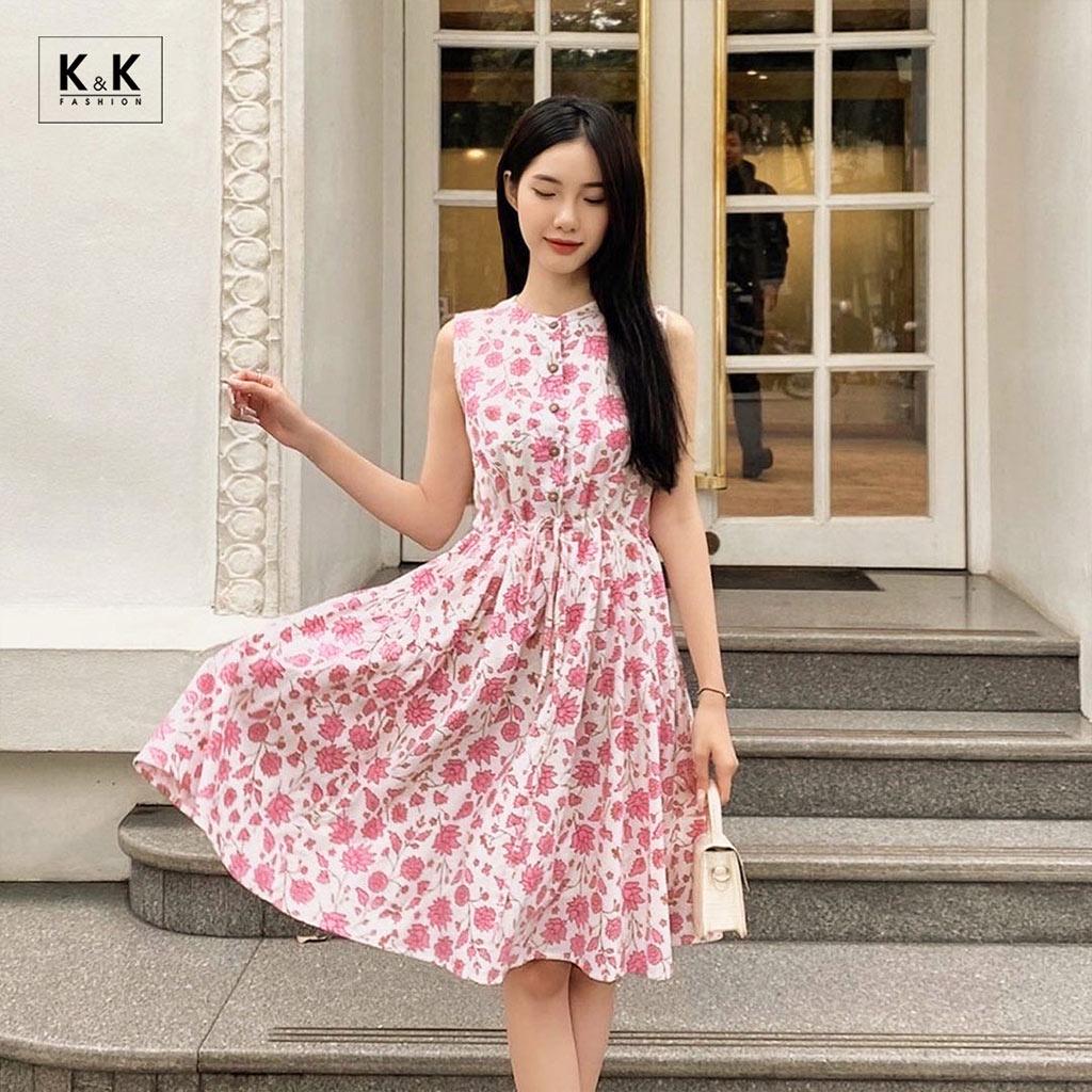 Đầm Hoa Sát Nách Dáng Xòe K&amp;K Fashion KK130-32 Chất Liệu Linen