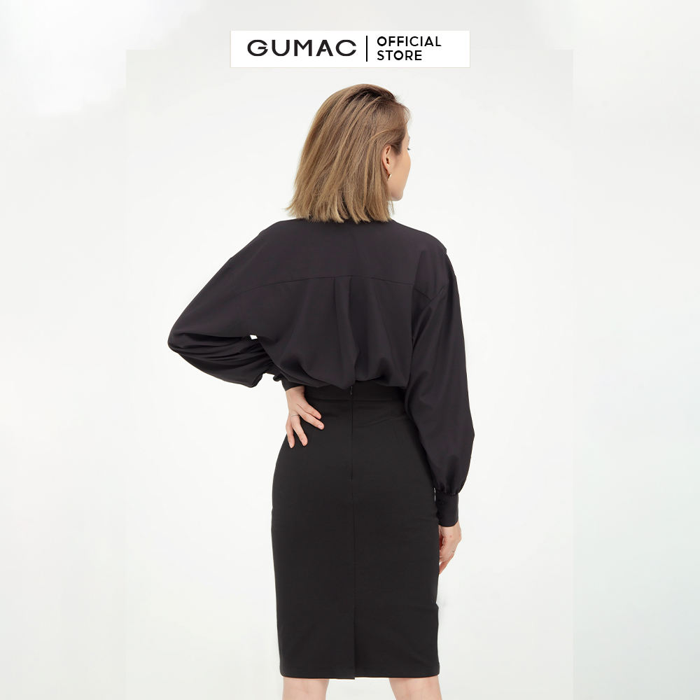 Áo sơ mi nano thiết kế tay phồng phối măng sết GUMAC AB504