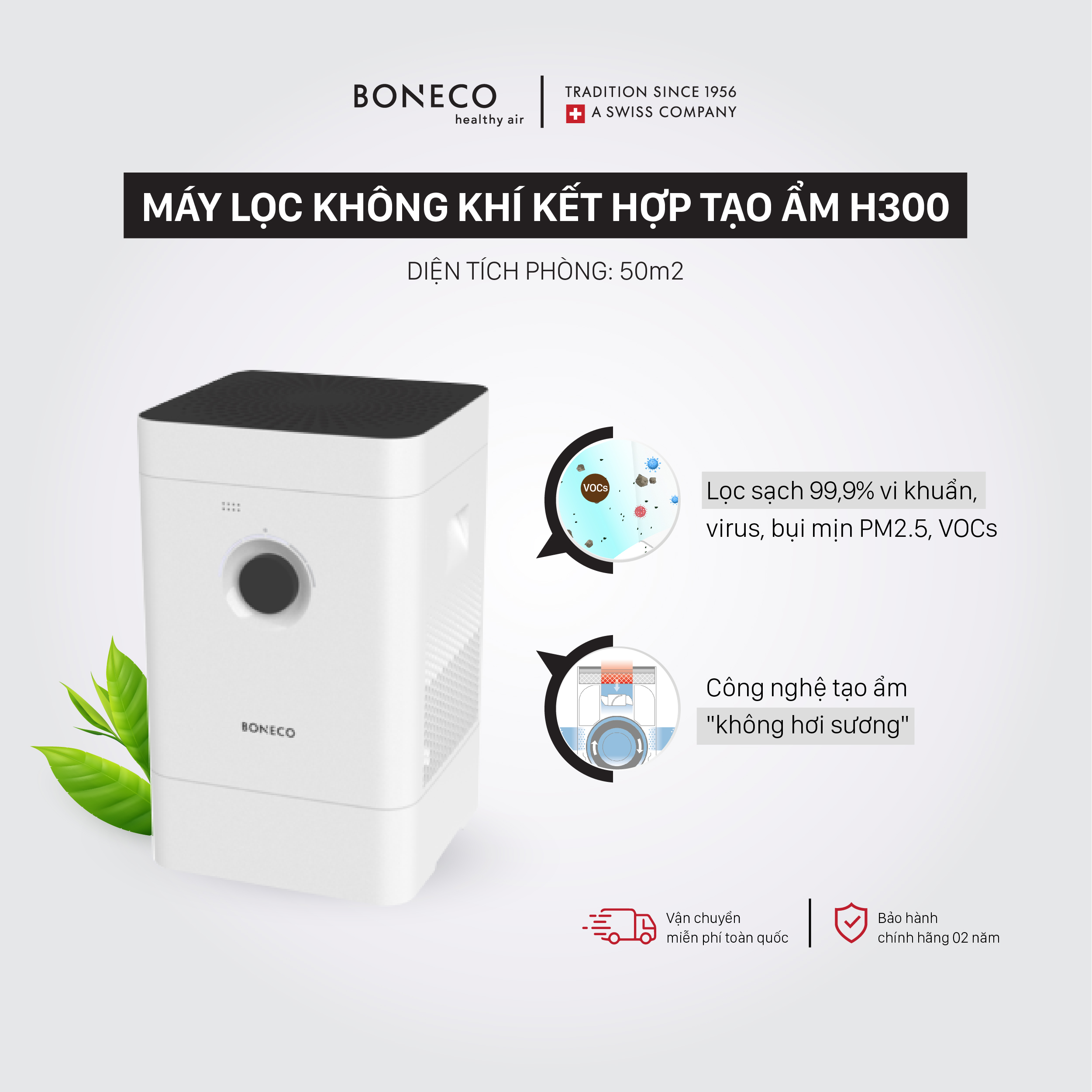 Bộ lọc không khí sinh học Comfort AH300 lọc bụi, vi khuẩn, khử mùi, sử dụng cho máy lọc không khí tạo ẩm BONECO H300 -Hàng chính hãng